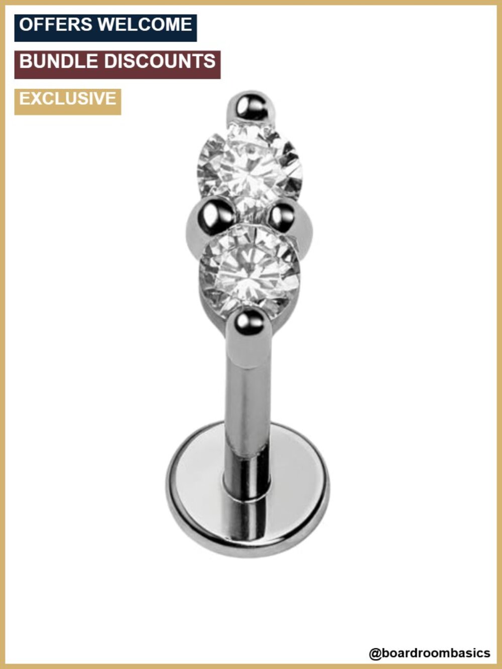 Flat Back Stud Earring Hypoallergenic Titanium 18K Gold Plated Surgical Steel